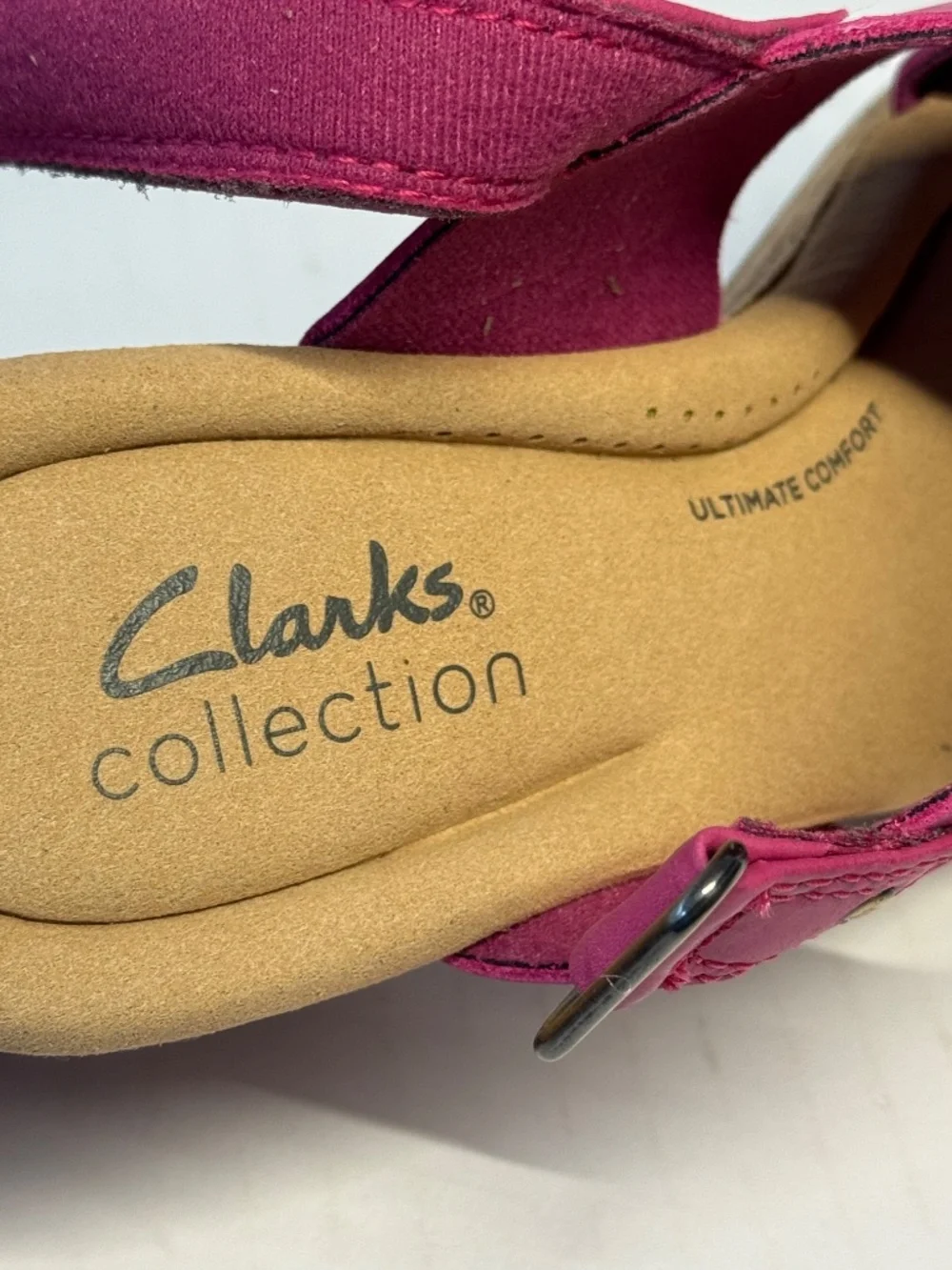 Clarks Pink Leather Wedge Sandals Cork Heel Size 6 Comfort Slingback NWOB
